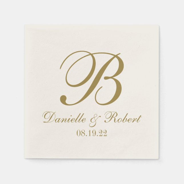 Gold | Ivory Custom Wedding Monogram Paper Napkin Serviette (Vorderseite)