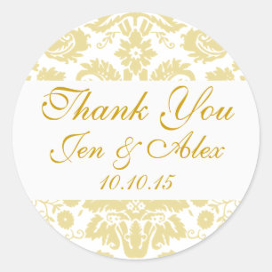 Gold Ivory Damask Wedding Favor Runder Aufkleber