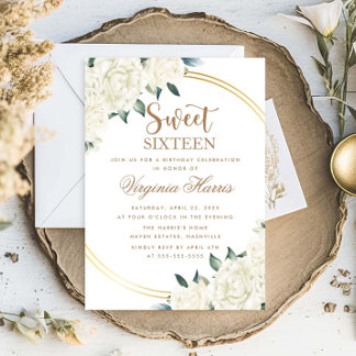 Gold Ivory Floral 16 . Geburtstag 16 Geburtstag Einladung