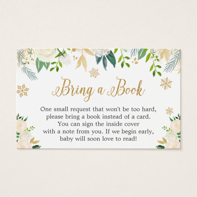 Gold Ivory Floral Baby Shower Book Request Card (Vorderseite)