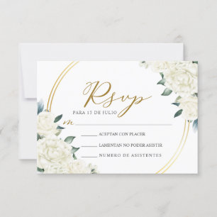 Gold Ivory Floral Nuestra Boda Wedding RSVP Einladung