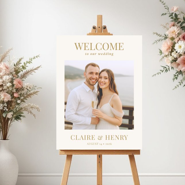 Gold Ivory Romantic Wedding Photo Welcome Sign Poster (Von Creator hochgeladen)