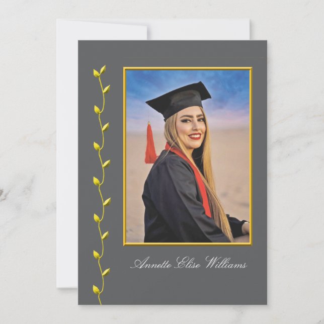 Gold Ivy design with Photo Grad Announcment Ankündigung (Vorderseite)