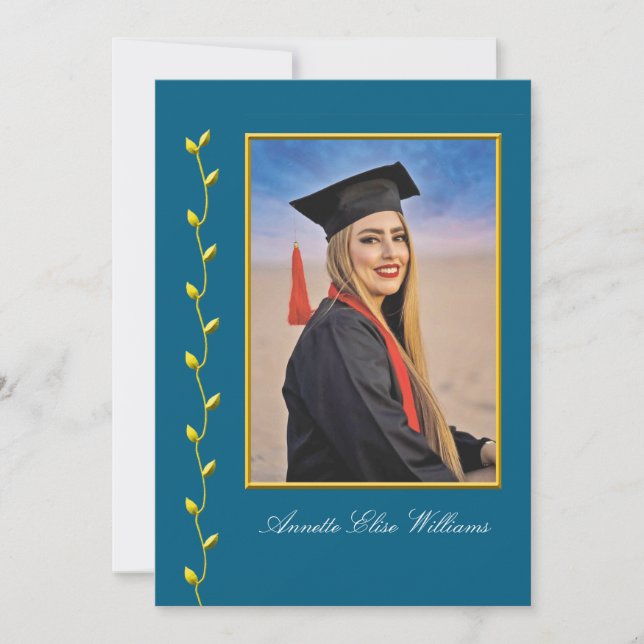 Gold Ivy design with Photo Grad Announcment Ankündigung (Vorderseite)