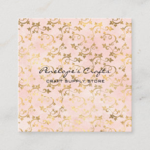 Gold Ivy Print Pink Square Business Card Quadratische Visitenkarte