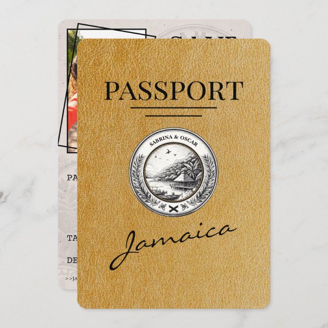 Gold Jamaica Passport Save the Date (Vorne/Hinten)