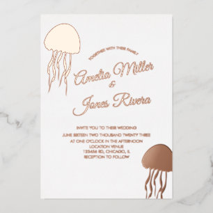 Gold JellyFish Wedding Pressed Foil Einladung