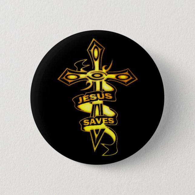 GOLD JESUS RETTET KREUZ BUTTON (Vorderseite)