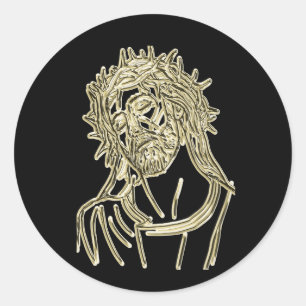 Gold Jesus schaut auf Gott glimmern hell Runder Aufkleber