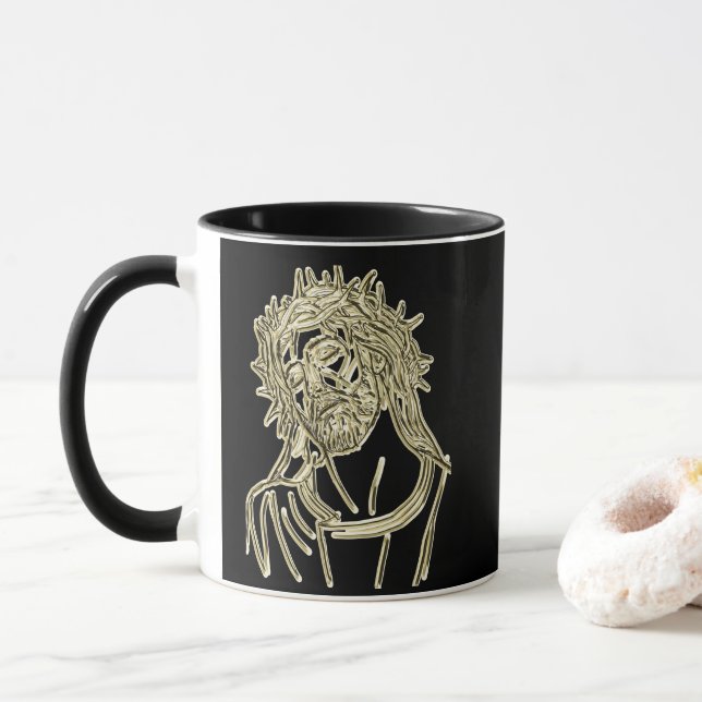Gold Jesus schaut auf Gott glimmern hell Tasse (Mit Donut)