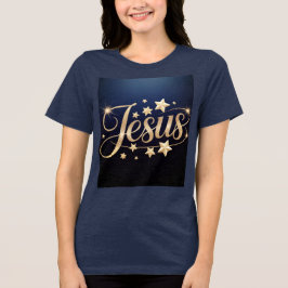 Gold Jesus Schrift Blau Tri-Blend Shirt