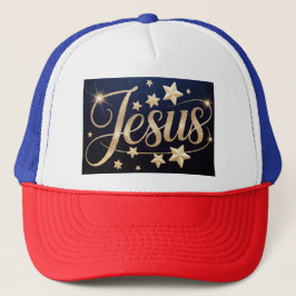 Gold Jesus Schrift Blau Truckerkappe