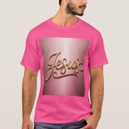 Gold Jesus Schrift Pink Basic Herren T-Shirt