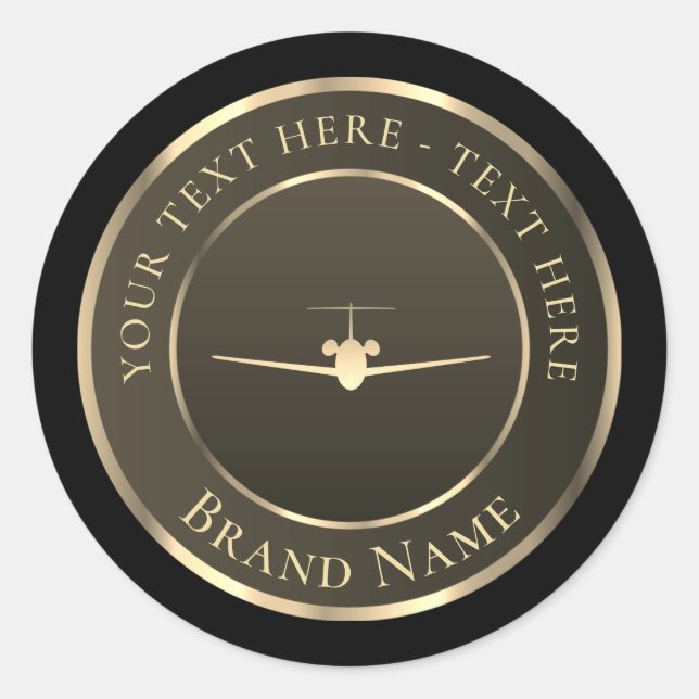 Gold Jet Airplane Logo Classic Round Aufkleber (Vorderseite)