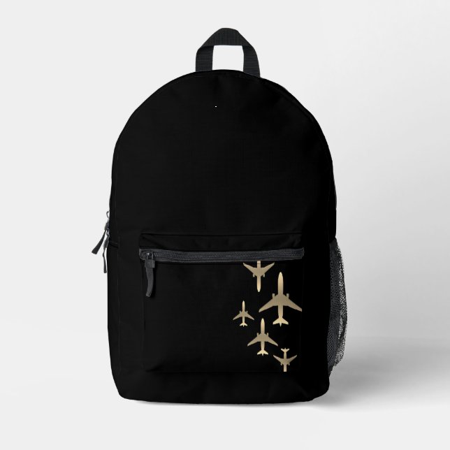 Gold Jet Muster Backpack | Pilot-Geschenk Bedruckter Rucksack (Vorderseite)