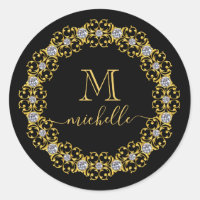 Gold Jewel Frame Monogram Name Classic Round Stick