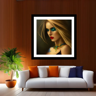 Gold Jewels Bronze Blonde Frauen blau dunkle Fanta Poster