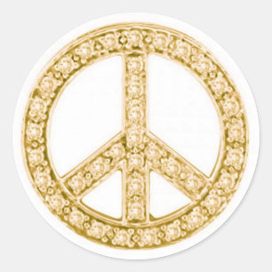 Gold Jewels Peace Sign Runder Aufkleber