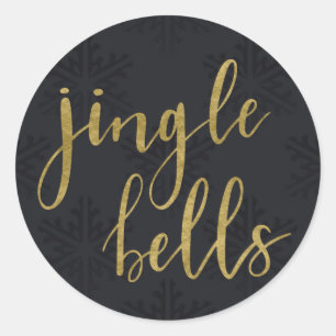 Gold JINGLE BELLS Feiertage Winter Schwarze Schnee Runder Aufkleber
