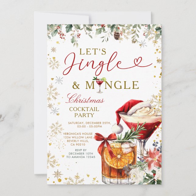Gold Jingle & Mingle Christmas Santa Cocktail  Einladung (Vorderseite)