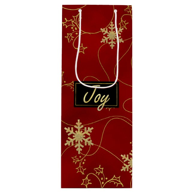 Gold Joy Christmas Wine Geschenktasche Geschenktüte Für Weinflaschen (Vorderseite)