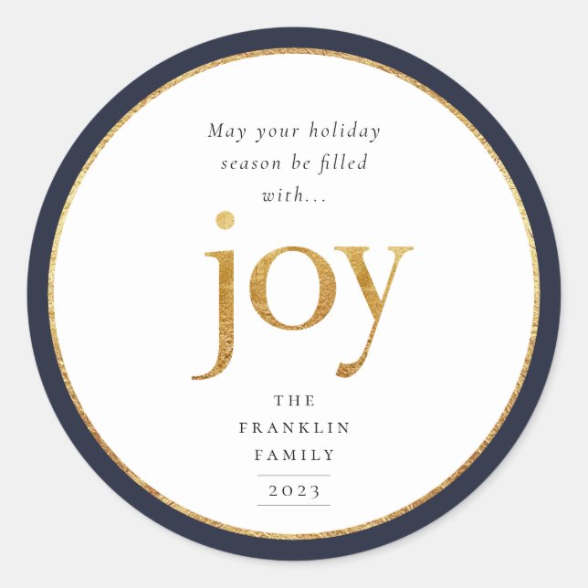 Gold Joy Modern Christmas Classic Round Sticker (Vorderseite)