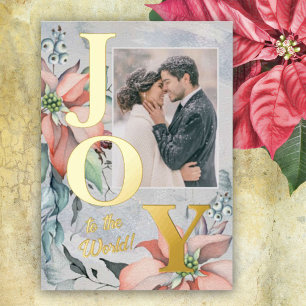 Gold Joy to the World Elegant Christmas Photo Folien Feiertagskarte