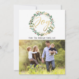 Gold Joy Wreath Christmas Family Foto-Karte Feiertagskarte