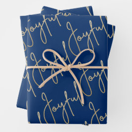 Gold JOYFUL auf Blue Geschenkpapier Set