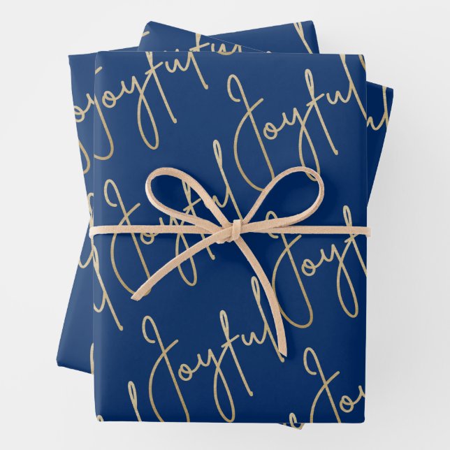 Gold JOYFUL auf Blue Geschenkpapier Set (Beispiel)