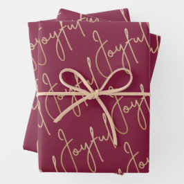 Gold JOYFUL auf Cranberry Geschenkpapier Set