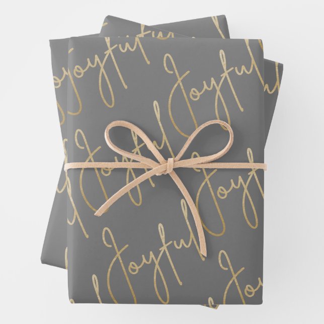 Gold JOYFUL auf Grau Weihnachten Geschenkpapier Set (Beispiel)