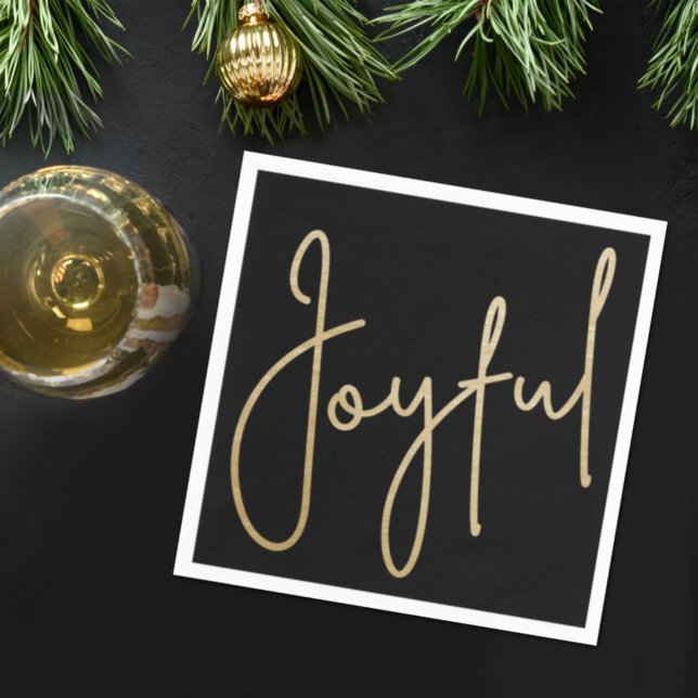 Gold JOYFUL auf schwarzen Weihnachten Serviette (Von Creator hochgeladen)