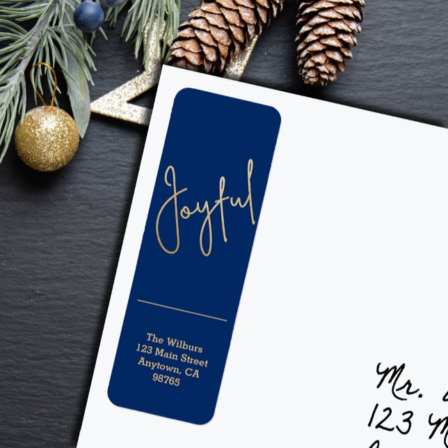 Gold JOYFUL on Blue Christmas Return Address (Gold script JOYFUL on blue Christmas holiday vertical skinny return address labels
)