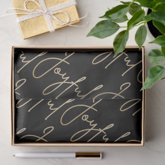 Gold JOYFUL Script on Black Seidenpapier (Geschenk)
