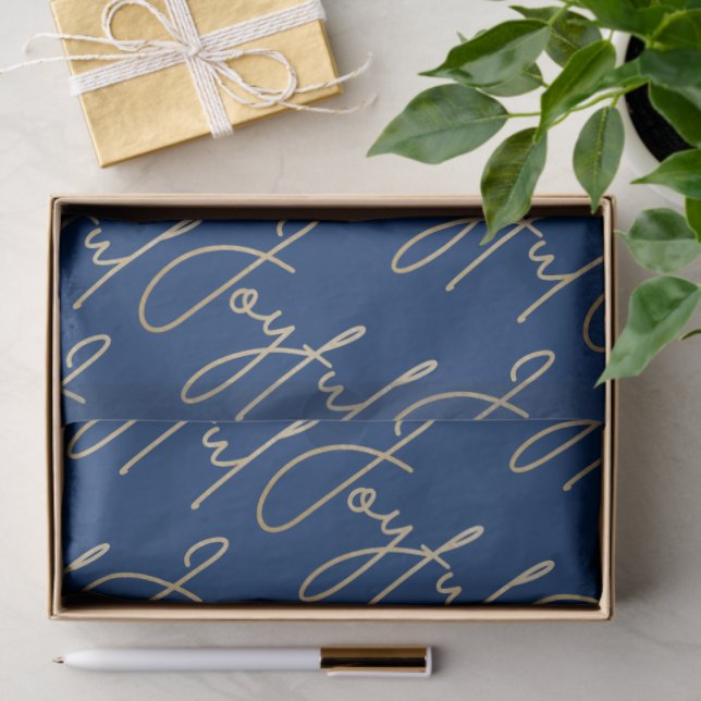 Gold JOYFUL Script on Blue Seidenpapier (Geschenk)