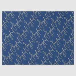 Gold JOYFUL Script on Blue Seidenpapier