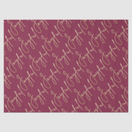 Gold JOYFUL Script on Cranberry Seidenpapier