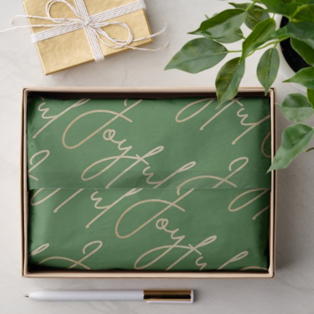 Gold JOYFUL Script on Green Seidenpapier (Geschenk)