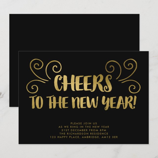 Gold jubelt Silvester-Party Einladung (Vorne/Hinten)