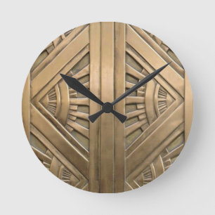 Gold, Jugendstil, Art Deco, vintage, chic, elegant Runde Wanduhr