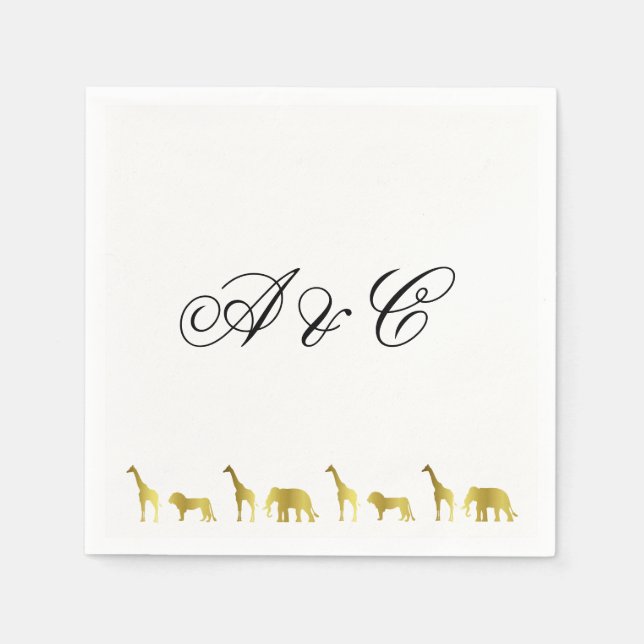 Gold Jungle Animals Party Napkins Serviette (Vorderseite)