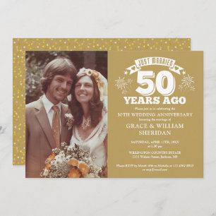 Gold just Married 50. Wedding Anniversary Foto Einladung