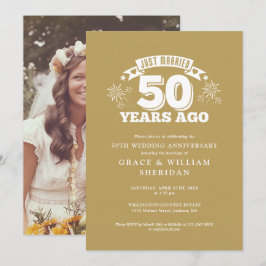 Gold just Married 50. Wedding Anniversary Foto Einladung