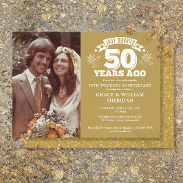 Gold just Married 50. Wedding Anniversary Foto Einladung