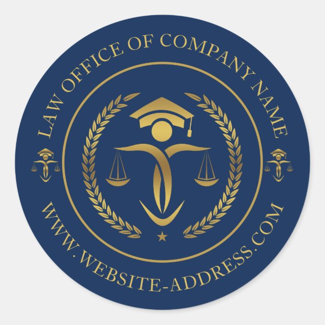 Gold Justice Logo mit benutzerdefiniertem Text auf Runder Aufkleber (Vorderseite)