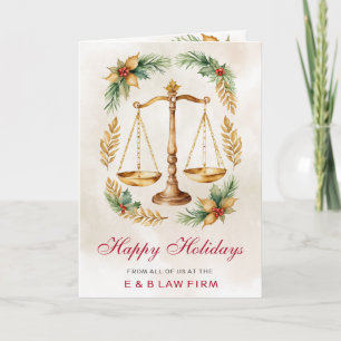 Gold Justice Scale Holly Wreath Anwalt Weihnachten