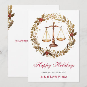 Gold Justice Scale Holly Wreath Anwaltskanzlei Wei Feiertagskarte