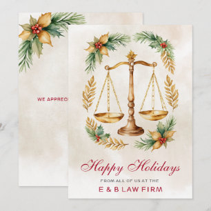 Gold Justice Scale Holly Wreath Anwaltskanzlei Wei Feiertagskarte