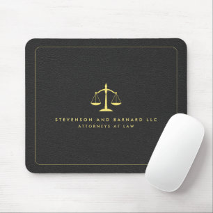 Gold Justice Scale Logo Black Leather Mousepad